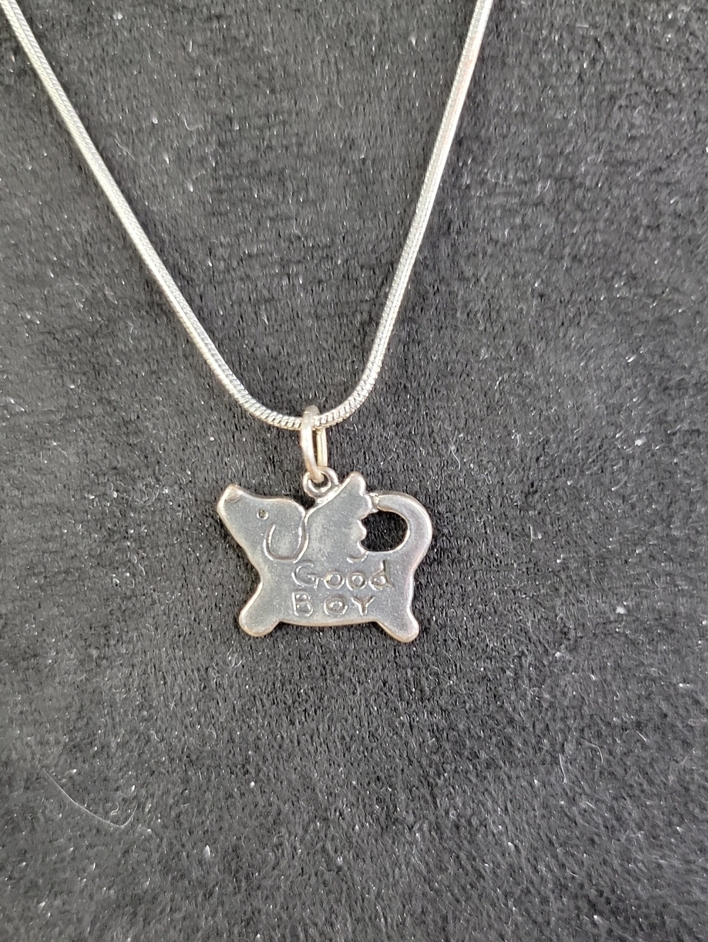 Vintage Sterling Silver Good Boy Guardian Angel Dog Necklace